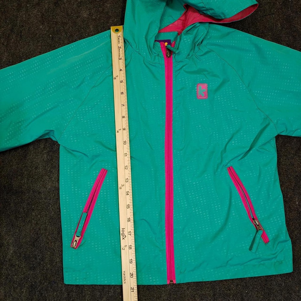 Pink Platinum Womens Teal Blue Windbreaker Jacket Pink Accents Size 10/12 - Picture 6 of 7